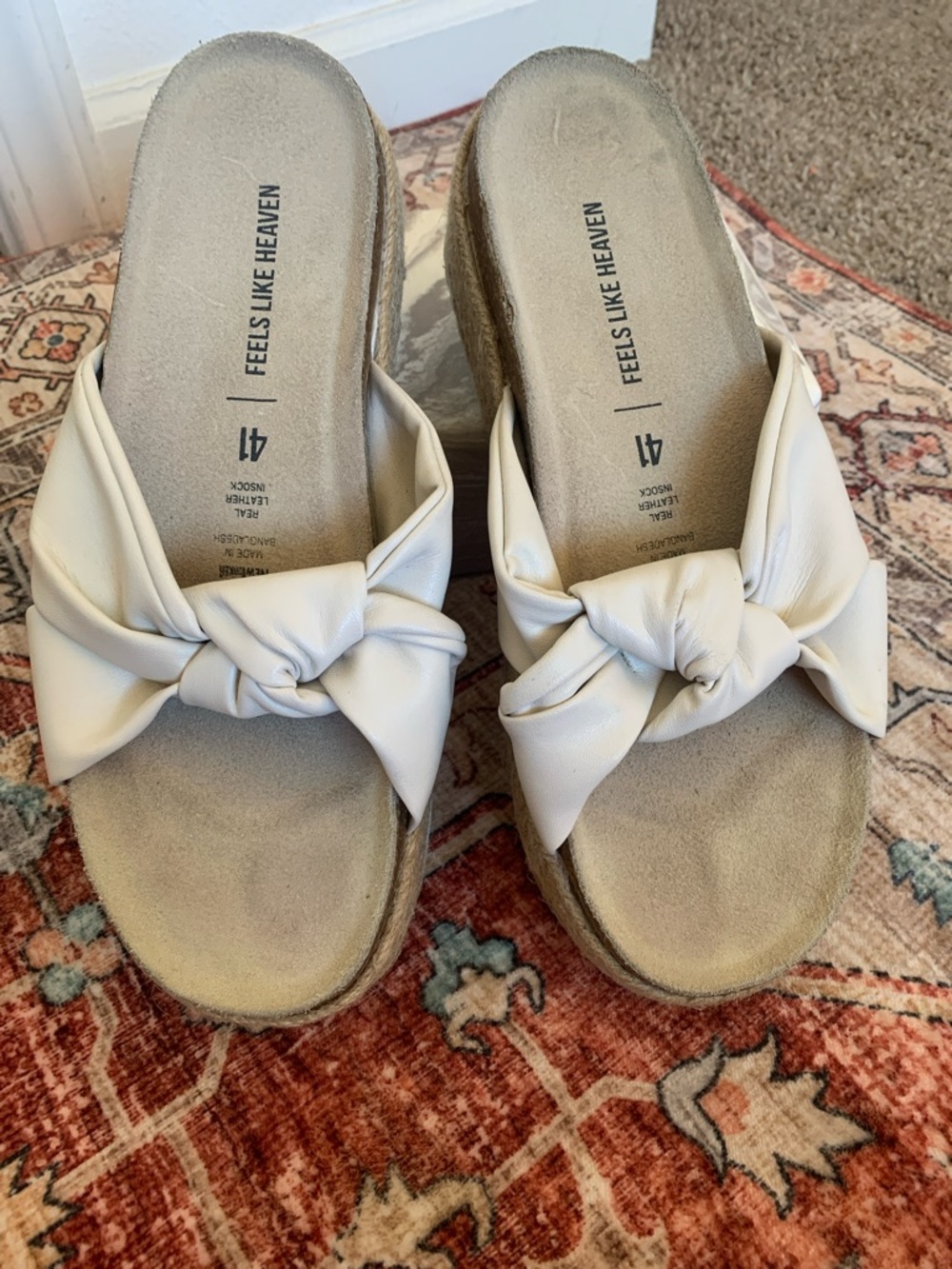 NY Collection Cream Knot Slide Sandals size 10.5